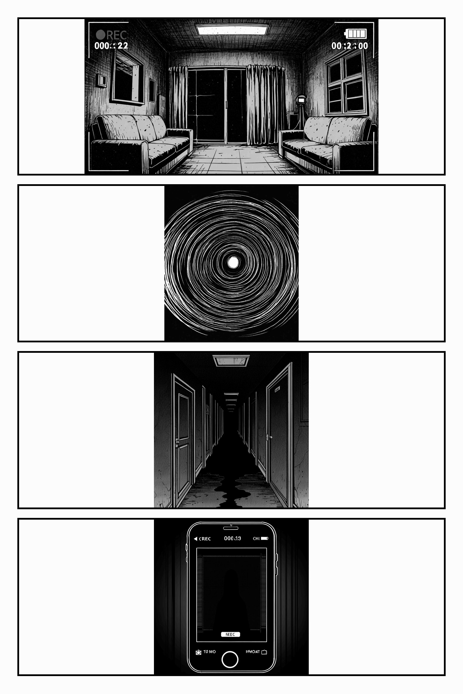 3ページ目: 録画の中でカメラがひとりでに首を振り、廊下の暗がりを映したところで録画が途切れる